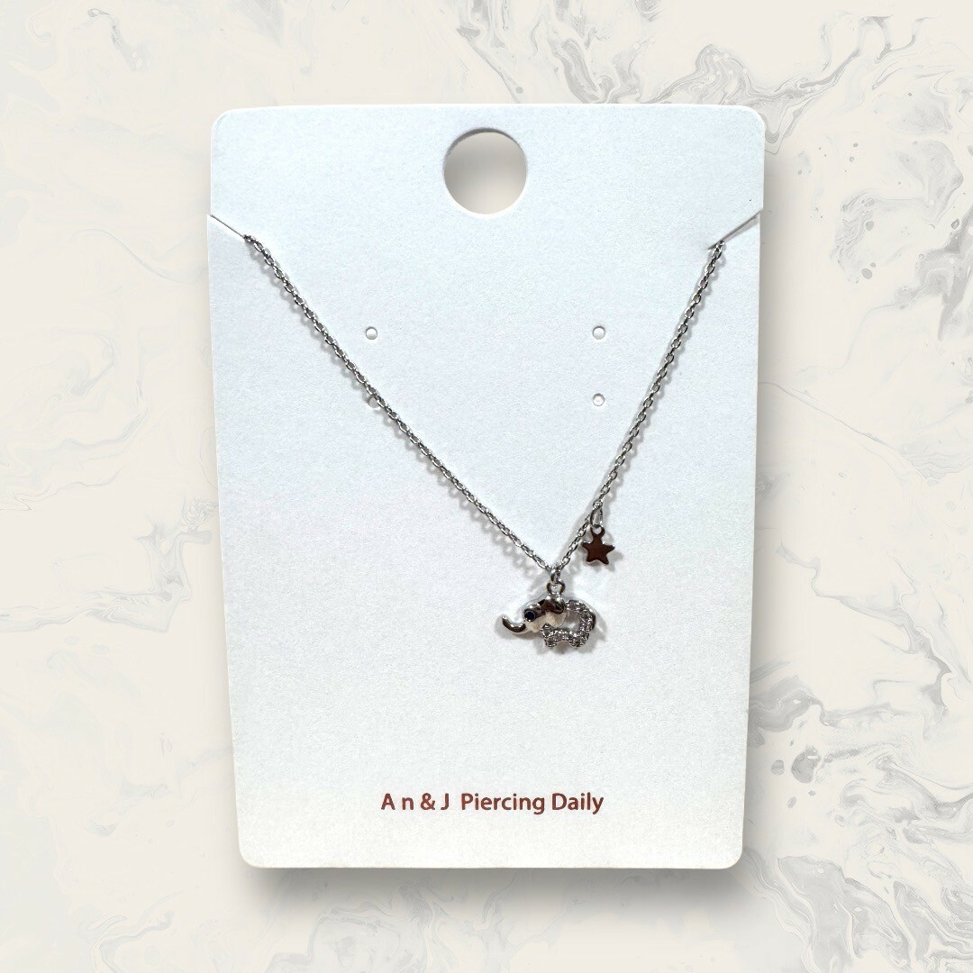 韓國直送項鍊 線鋯框黑眼小象側吊星星 鍍14K