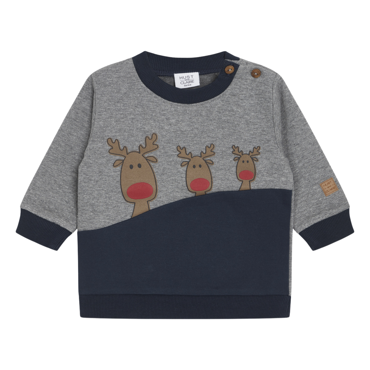 〖 Hust & Claire 〗灰藍拼接麋鹿刷毛上衣
