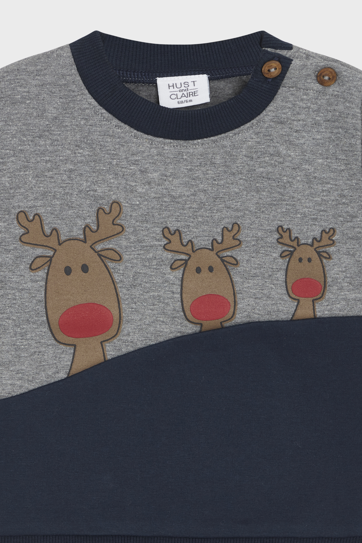 〖 Hust & Claire 〗灰藍拼接麋鹿刷毛上衣