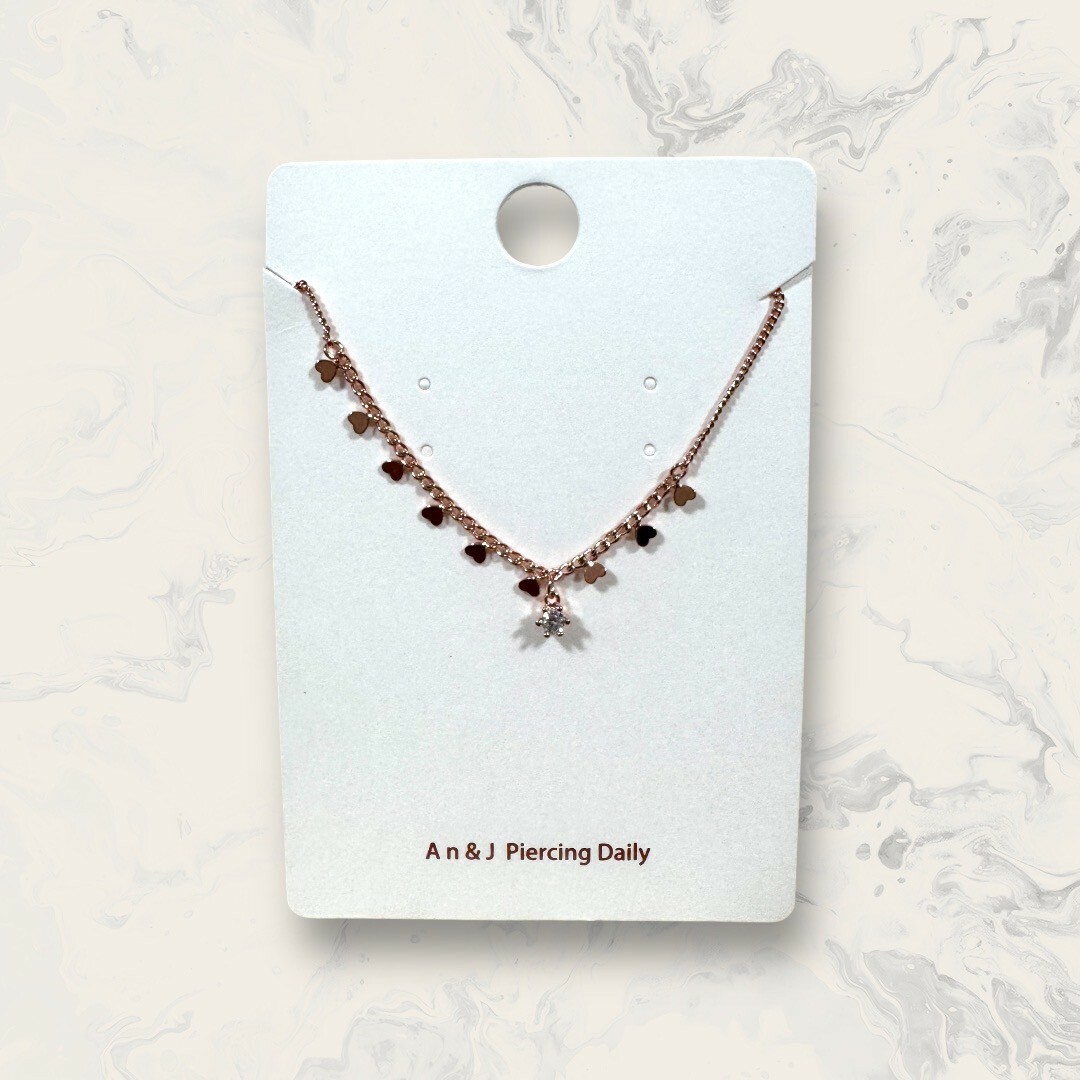 韓國直送手鍊 排列愛心牌中吊六點白鋯 鍍14K