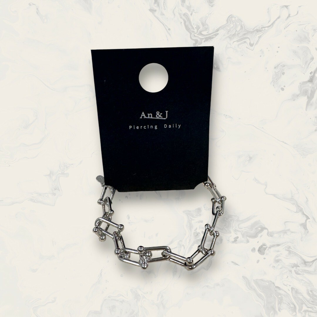 韓國直送手鍊 雙頭珠馬蹄U字圈 鍍白金