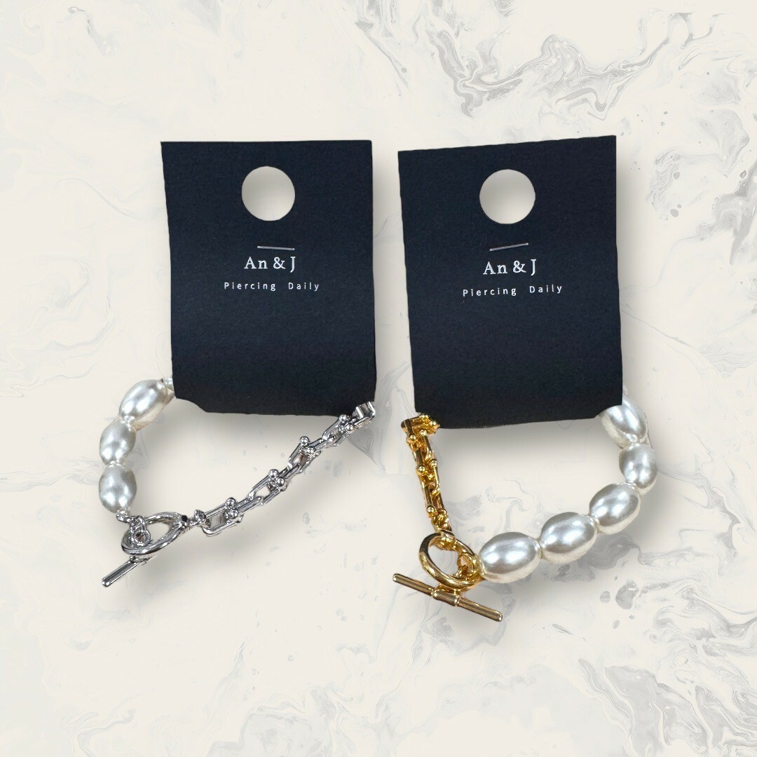 韓國直送手鍊 超大橢圓珍珠+馬蹄U字鍊 OT扣 鍍14K