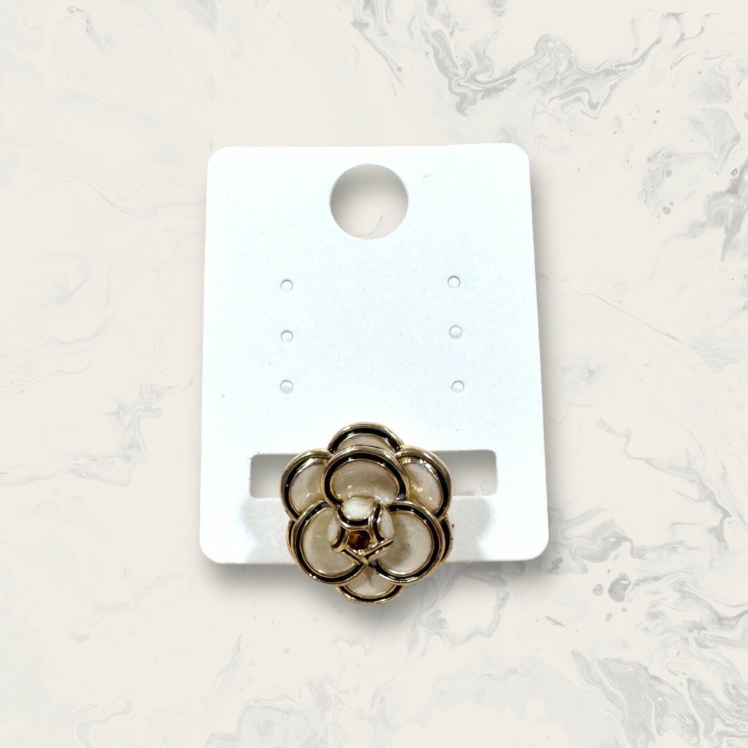 韓國直送戒指 可調式 超大立體金邊黑框白山茶花 鍍14K