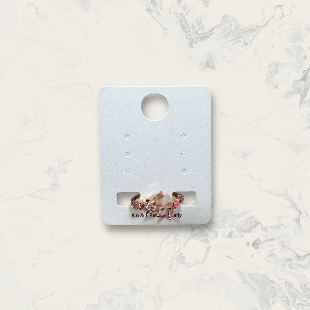 韓國直送戒指 可調式 小鋯+中鋯花花框+半粉水滴晶+葉形鋯+粉蝴蝶+小鋯 鍍14K