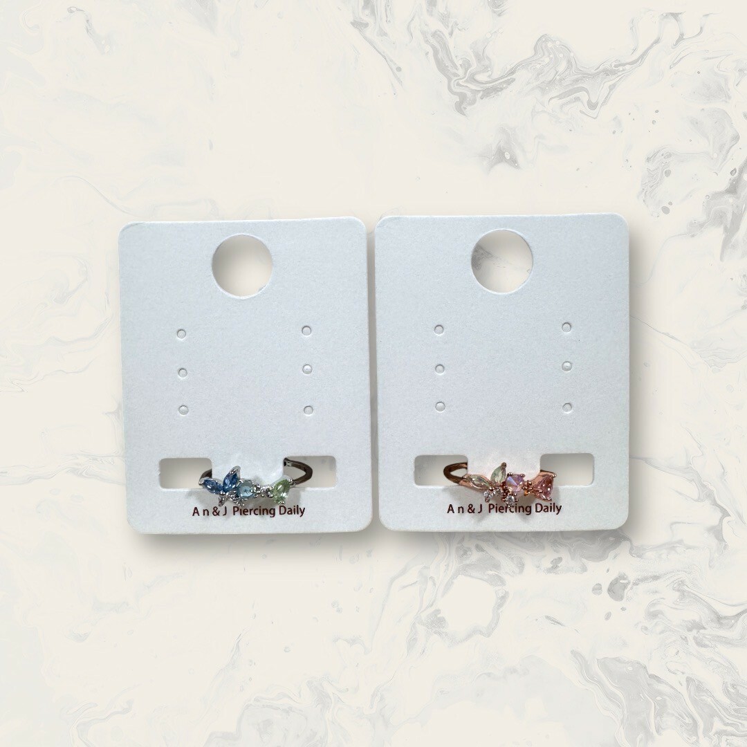 韓國直送戒指 可調式 彩鋯蝴蝶+反鑲鋯+小花+水滴鋯 鍍14K