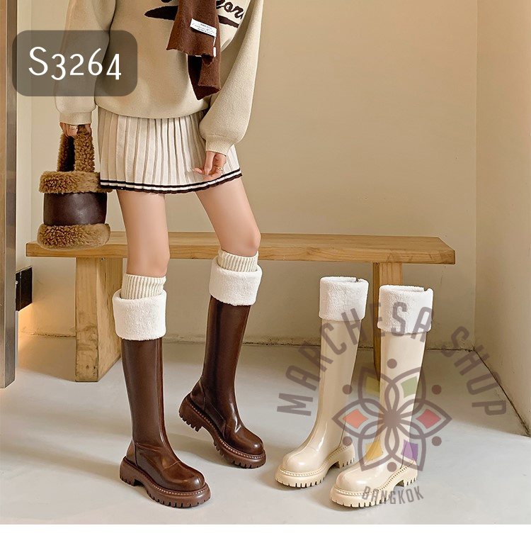 S3264 - 全真皮羊皮毛毛圓頭厚底長靴