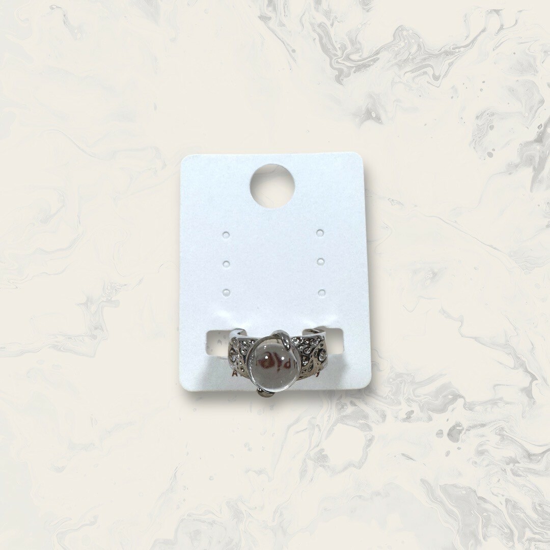 韓國直送戒指 可調式 凹凸寬版中超大透明圓晶 鍍14K