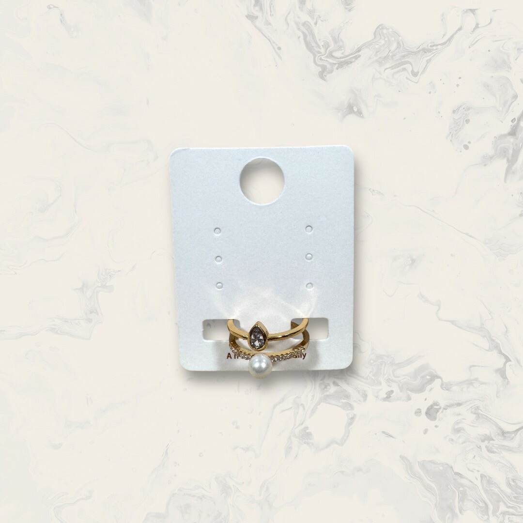 韓國直送戒指 可調式 雙層 上金框水滴鋯 下線鋯圈中珍珠 鍍14K