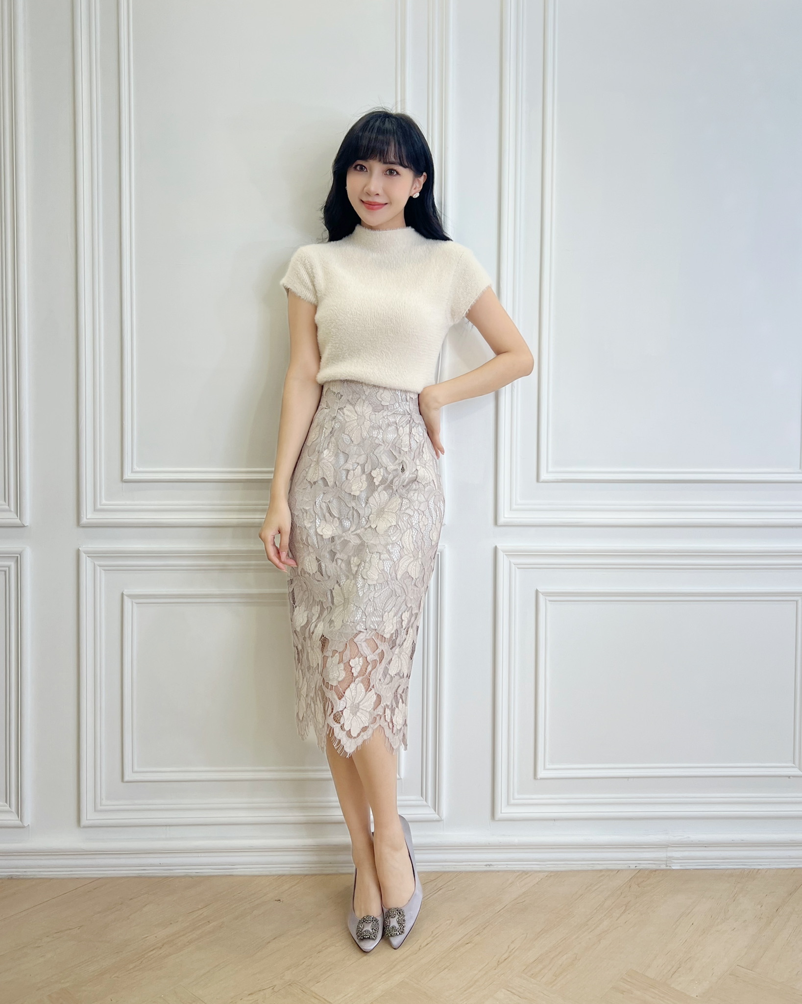 立領毛料短袖上衣