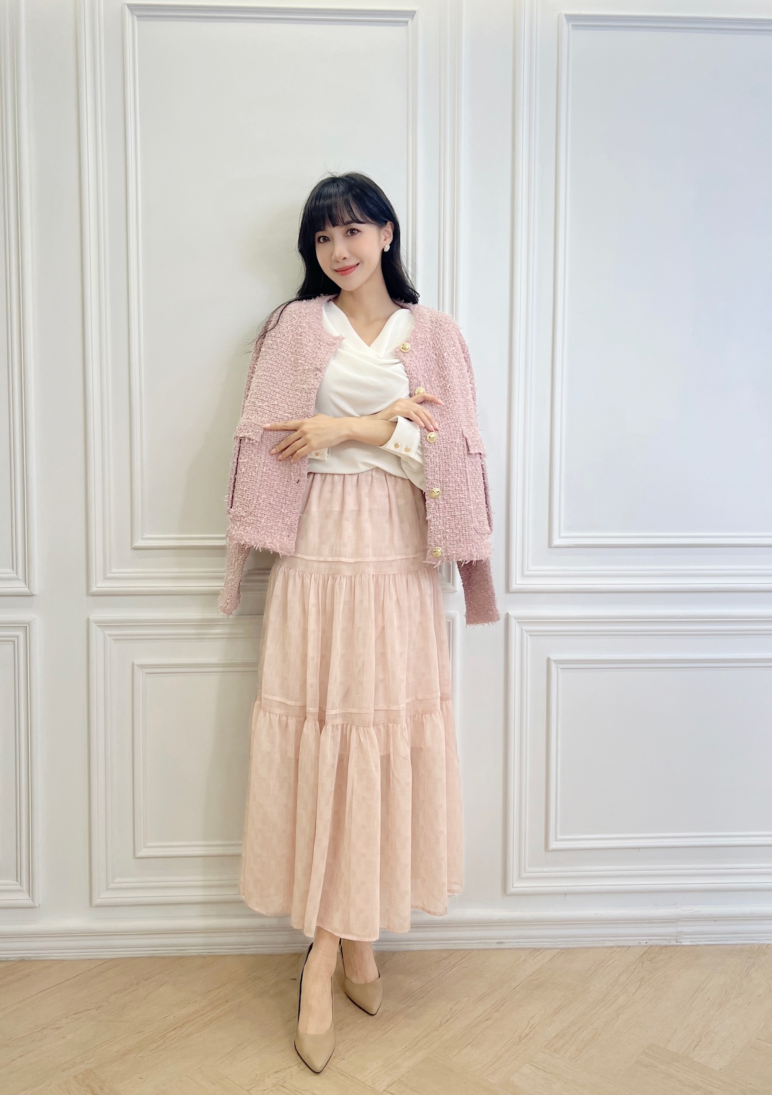 抽鬚混色金釦針織外套