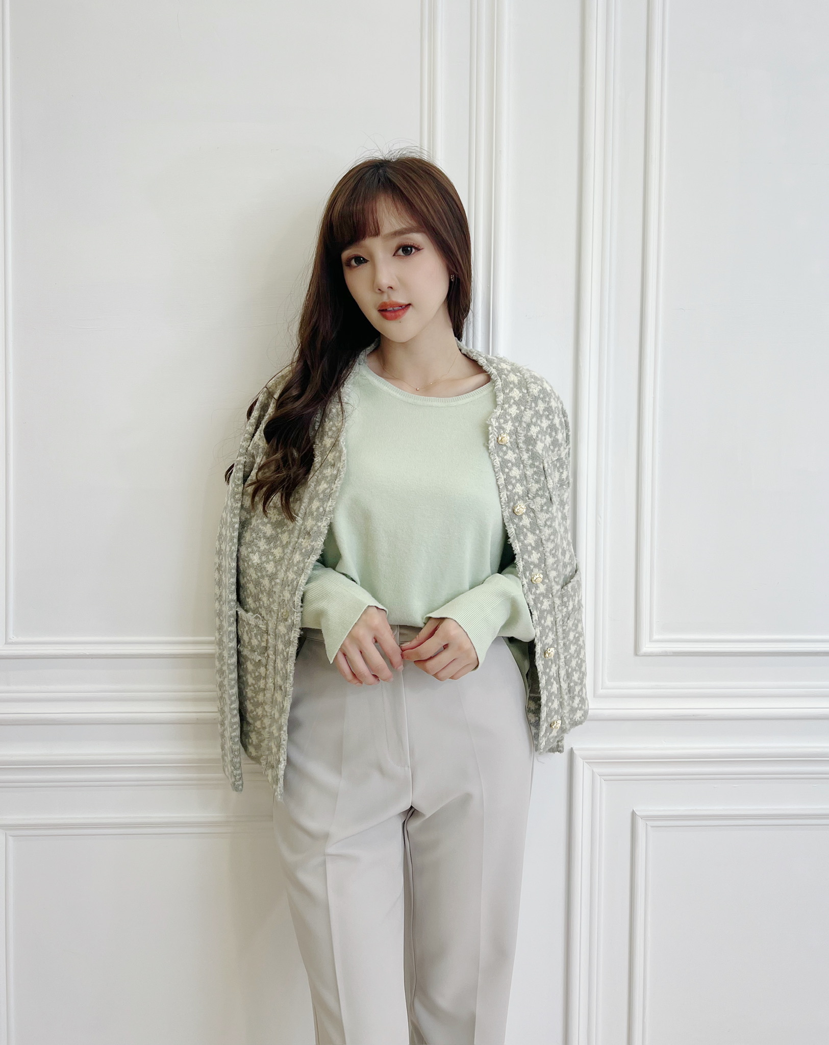 圓領針織開衩襬上衣