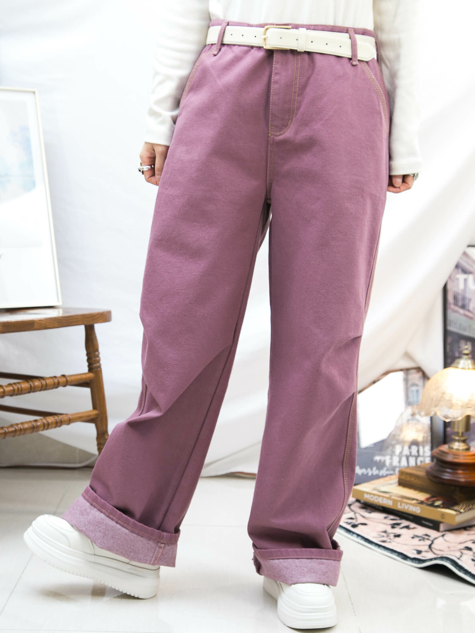 扯布料直腳褲【2415-1226】