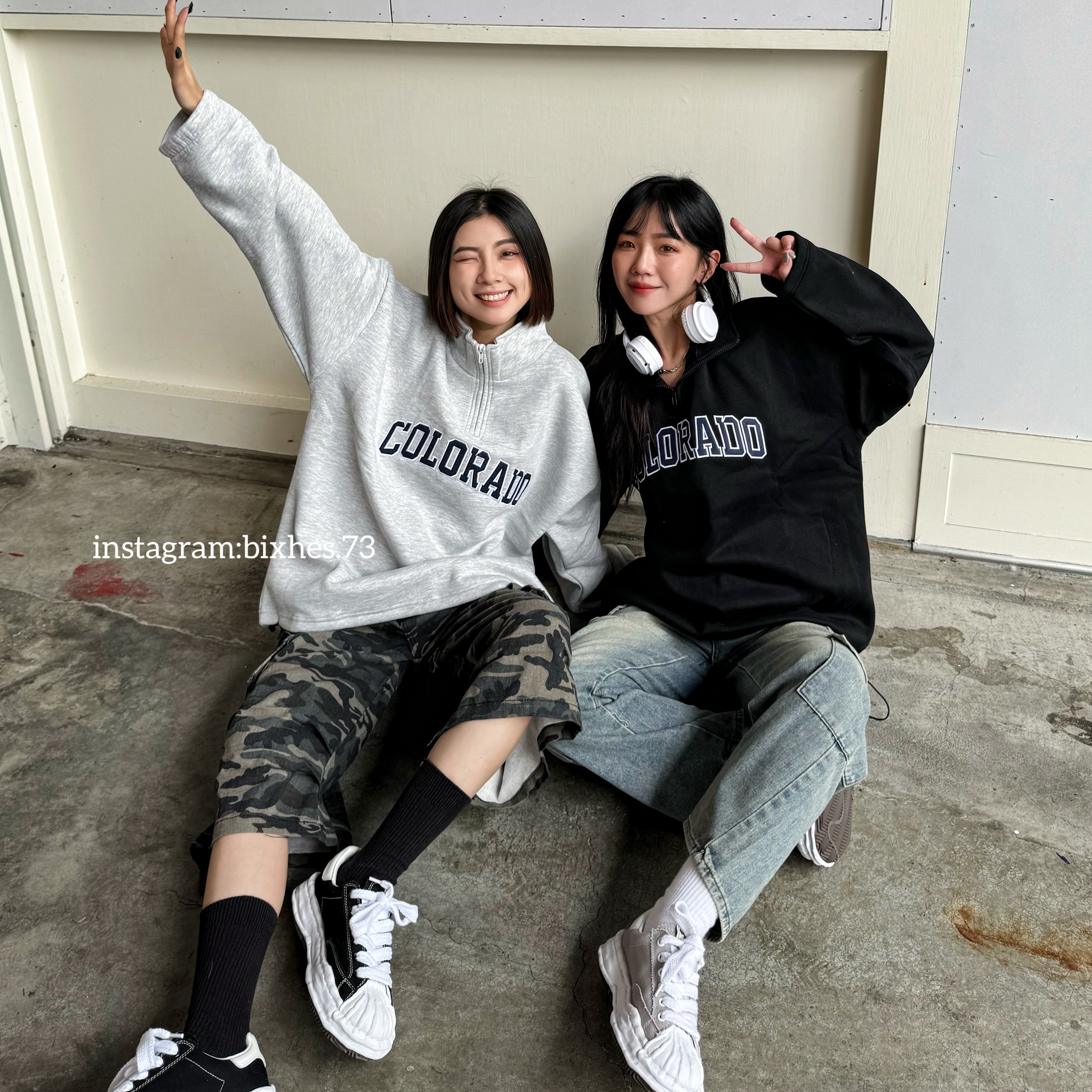 立領刺繡抽繩大學T(B00098)