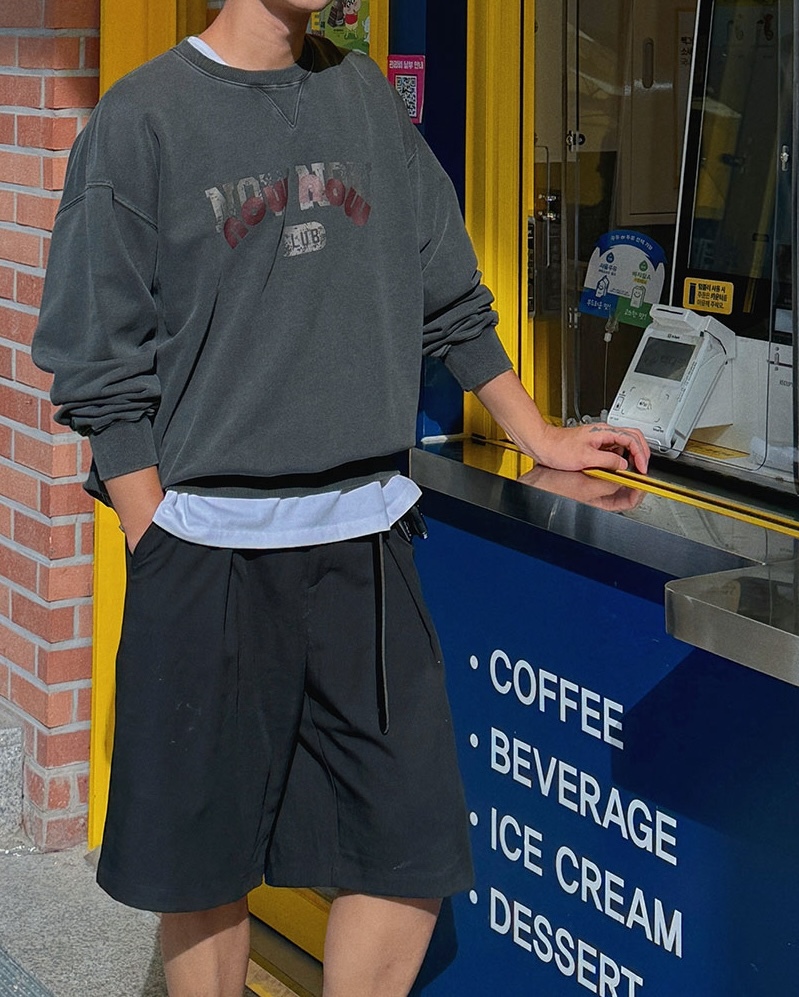 Now Now印花水洗大學T