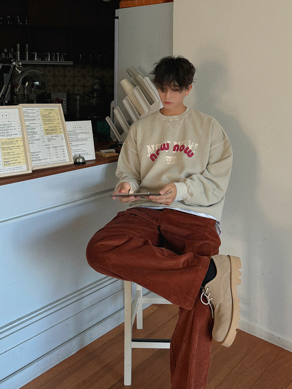 Now Now印花水洗大學T