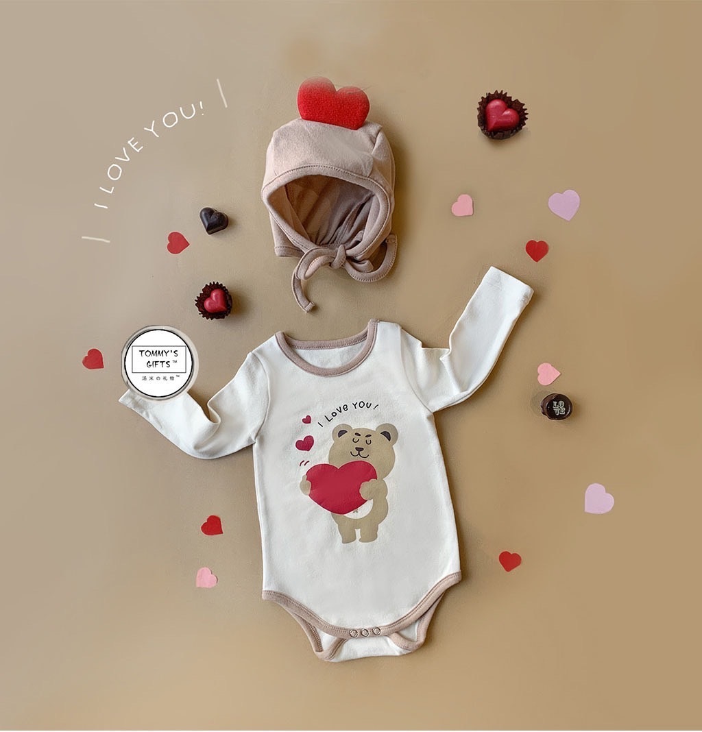 愛心熊熊薄長包屁衣｜含帽