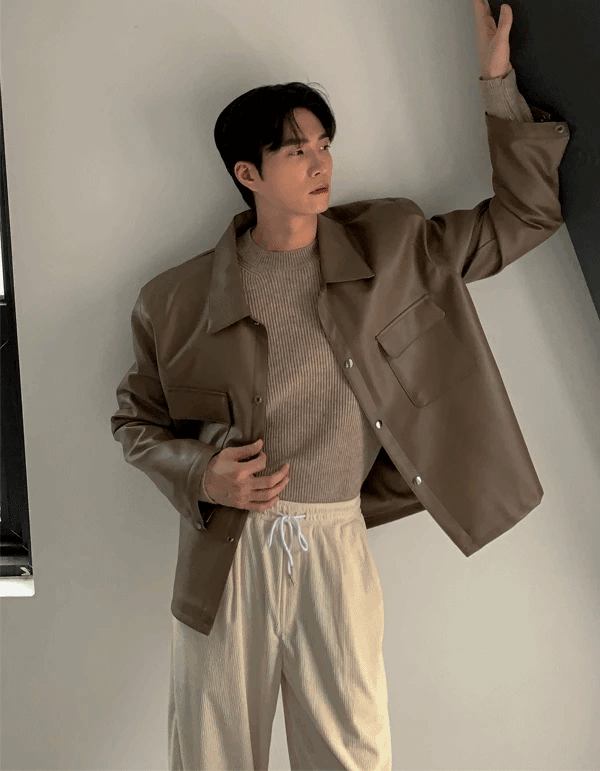 皮革按扣襯衫外套