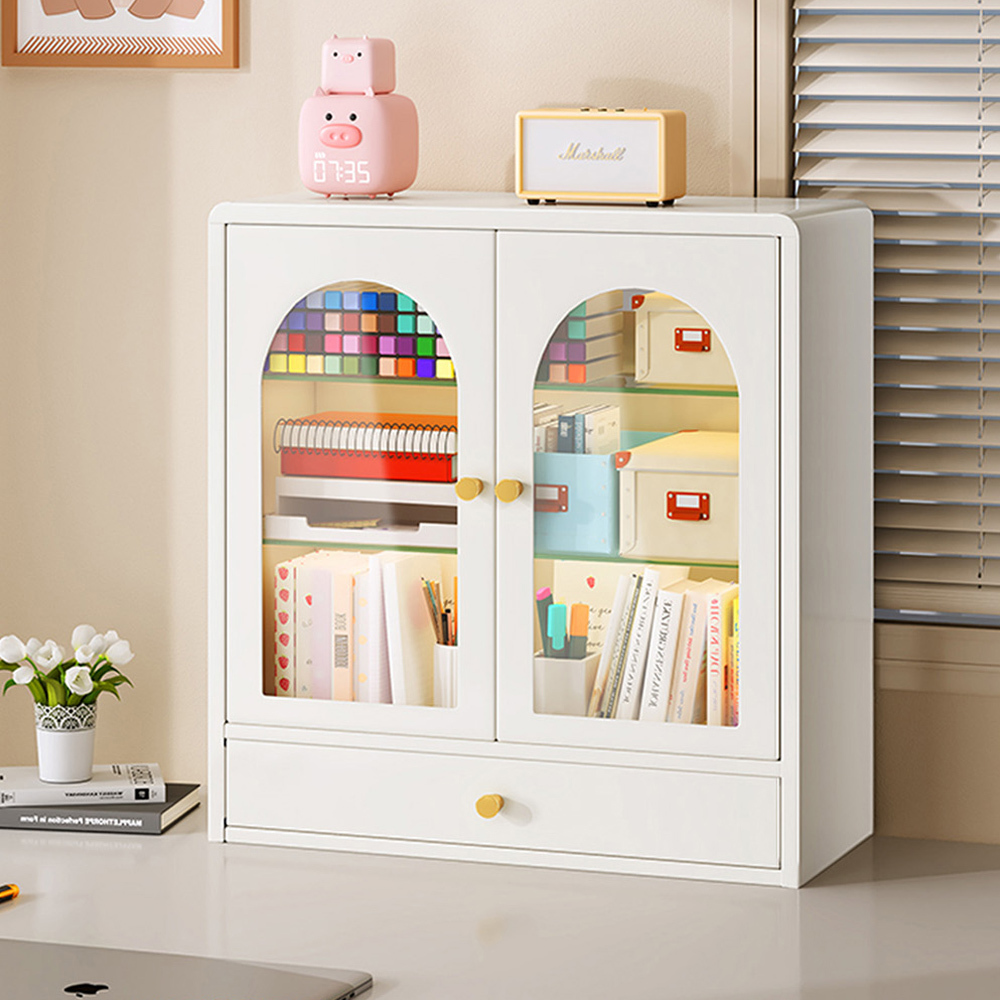 【AOTTO】免組裝復古風鐵藝桌上收納展示櫃(TA-703W)