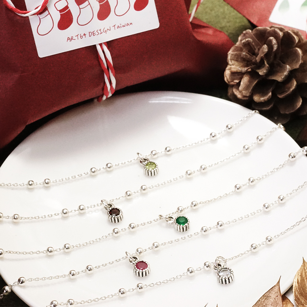 聖誕祝福禮 天然石 雙圓珠設計 925純銀手鍊 女生手鍊 聖誕禮物 交換禮物