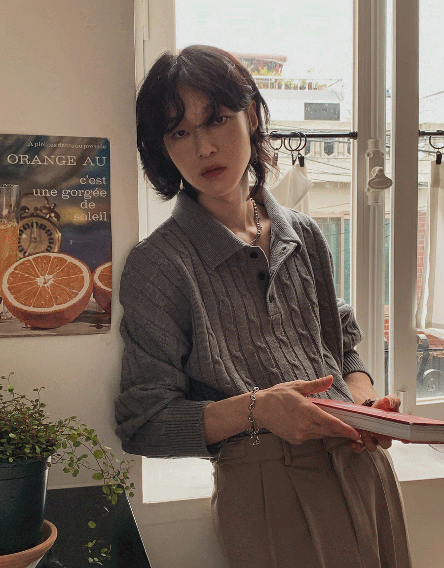 海報絞花領針織衫