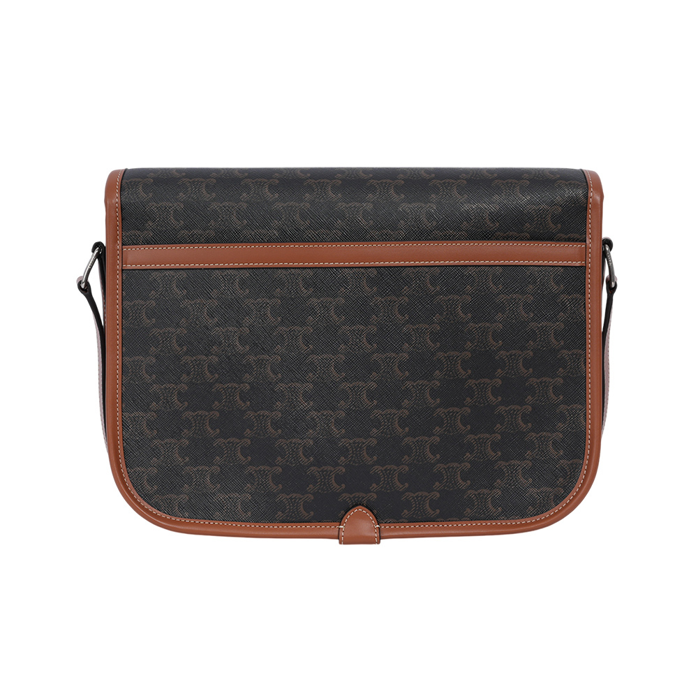 【CELINE】Folco 標誌印花帆布及小牛皮翻蓋郵差包/斜背包(棕褐色)193902BZK.04LI