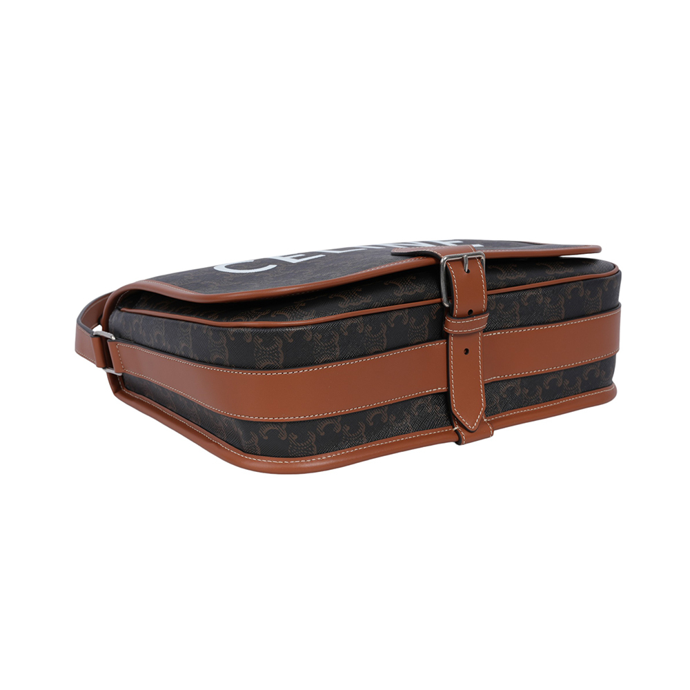 【CELINE】Folco 標誌印花帆布及小牛皮翻蓋郵差包/斜背包(棕褐色)193902BZK.04LI