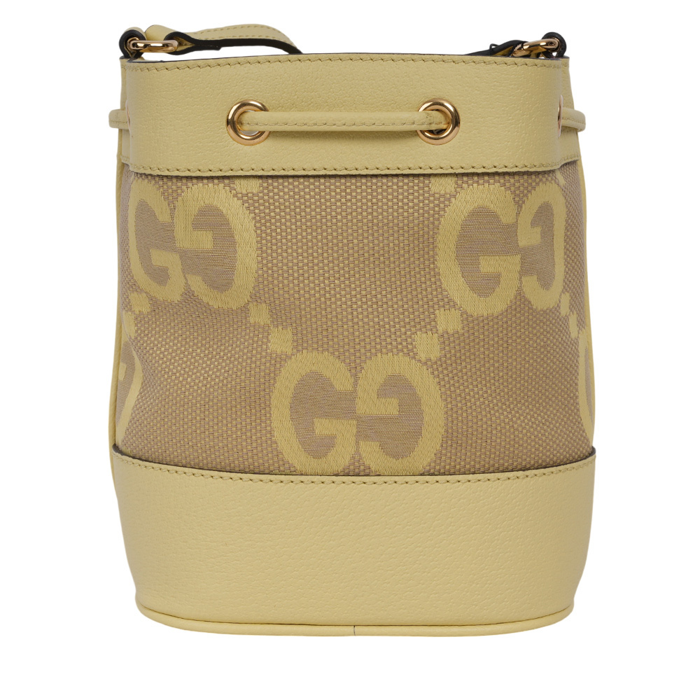 【GUCCI】Jumbo GG Logo Ophidia 水桶斜背包(Mini)(駝色/香蕉黃)550620 UKMBG 8480
