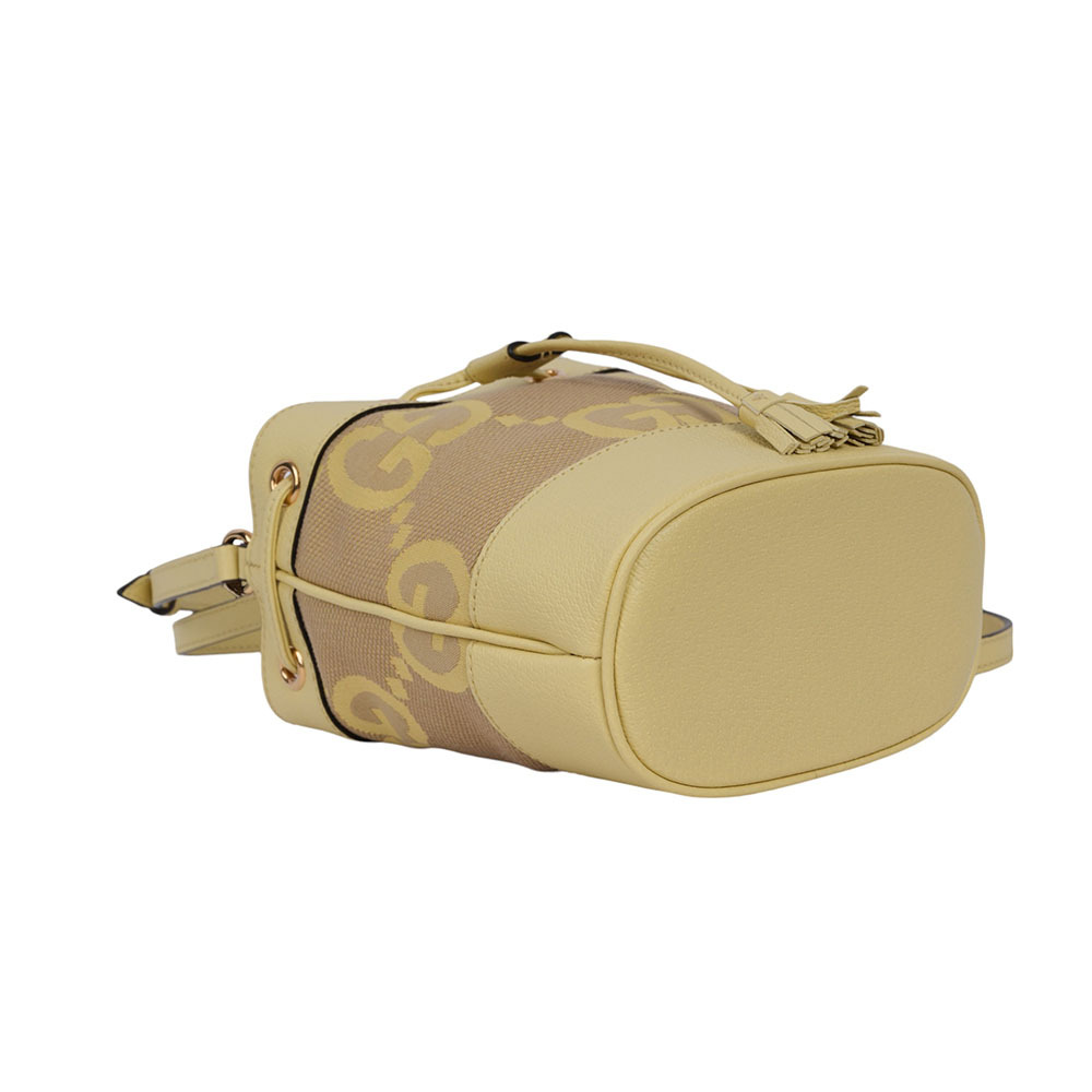 【GUCCI】Jumbo GG Logo Ophidia 水桶斜背包(Mini)(駝色/香蕉黃)550620 UKMBG 8480