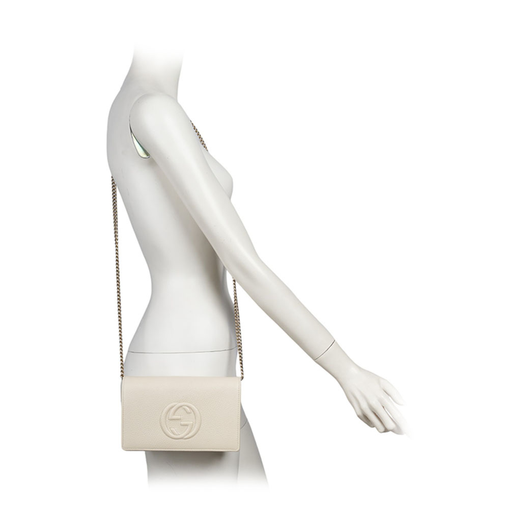 【GUCCI】SOHO 系列牛皮皮夾式手拿/鍊包(白色)598211 A7M0G 9522