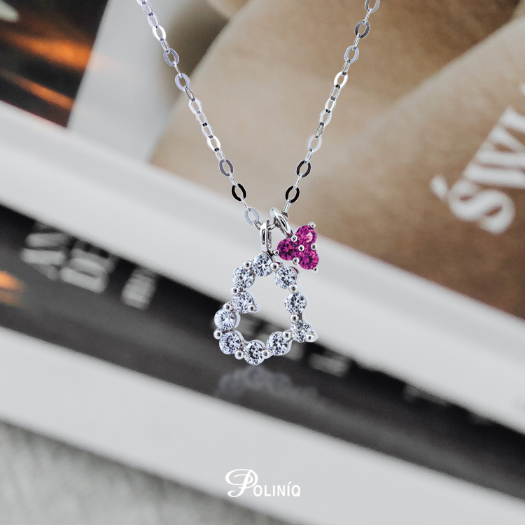 925純銀「Heart」彩鑽套鍊 (15吋+6.5公分延長鍊)-SCS0003