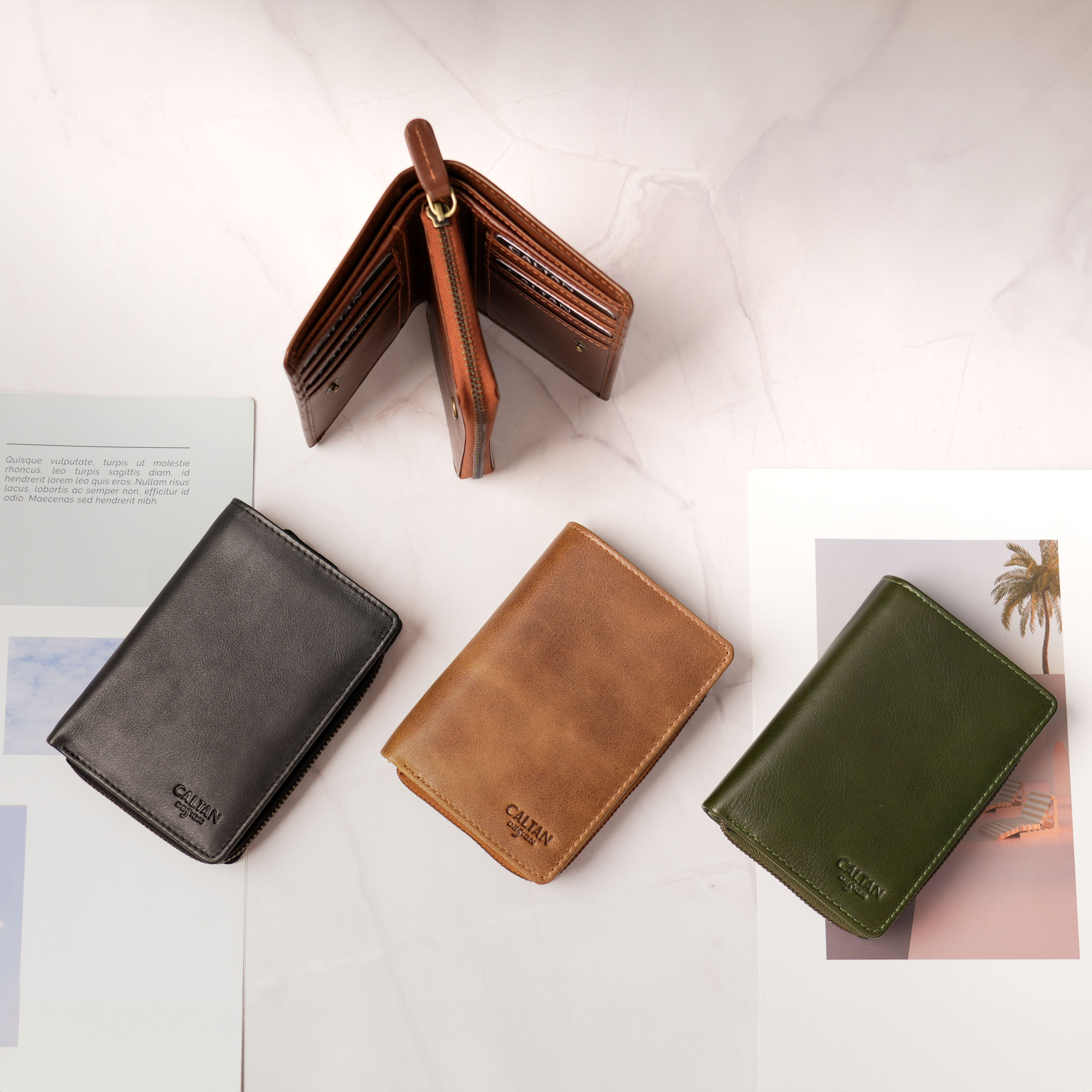 【招財母錢包💰】匯心筆記式真皮短夾-四色(075267)