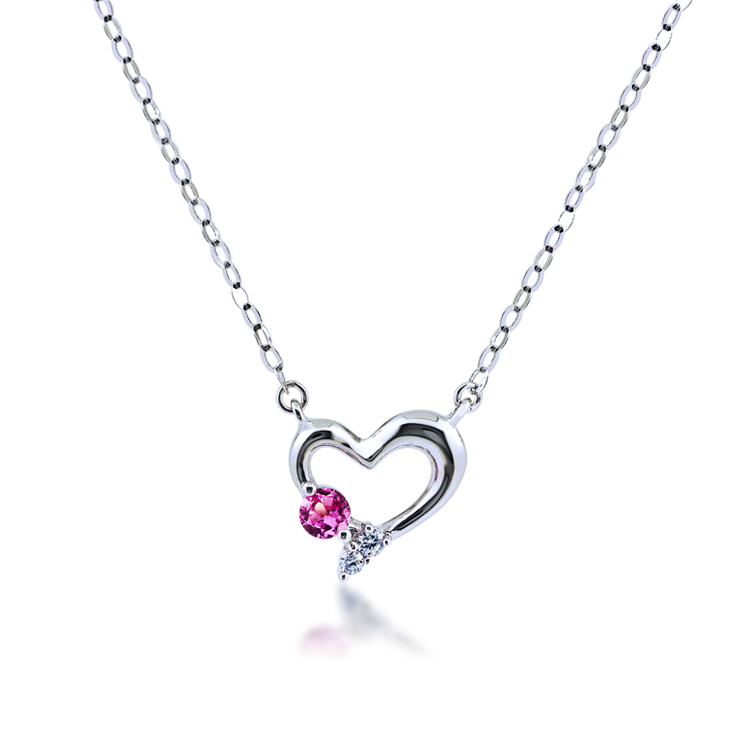 925純銀「Heart」彩鑽套鍊 (15吋+6.5公分延長鍊)-SCS0005