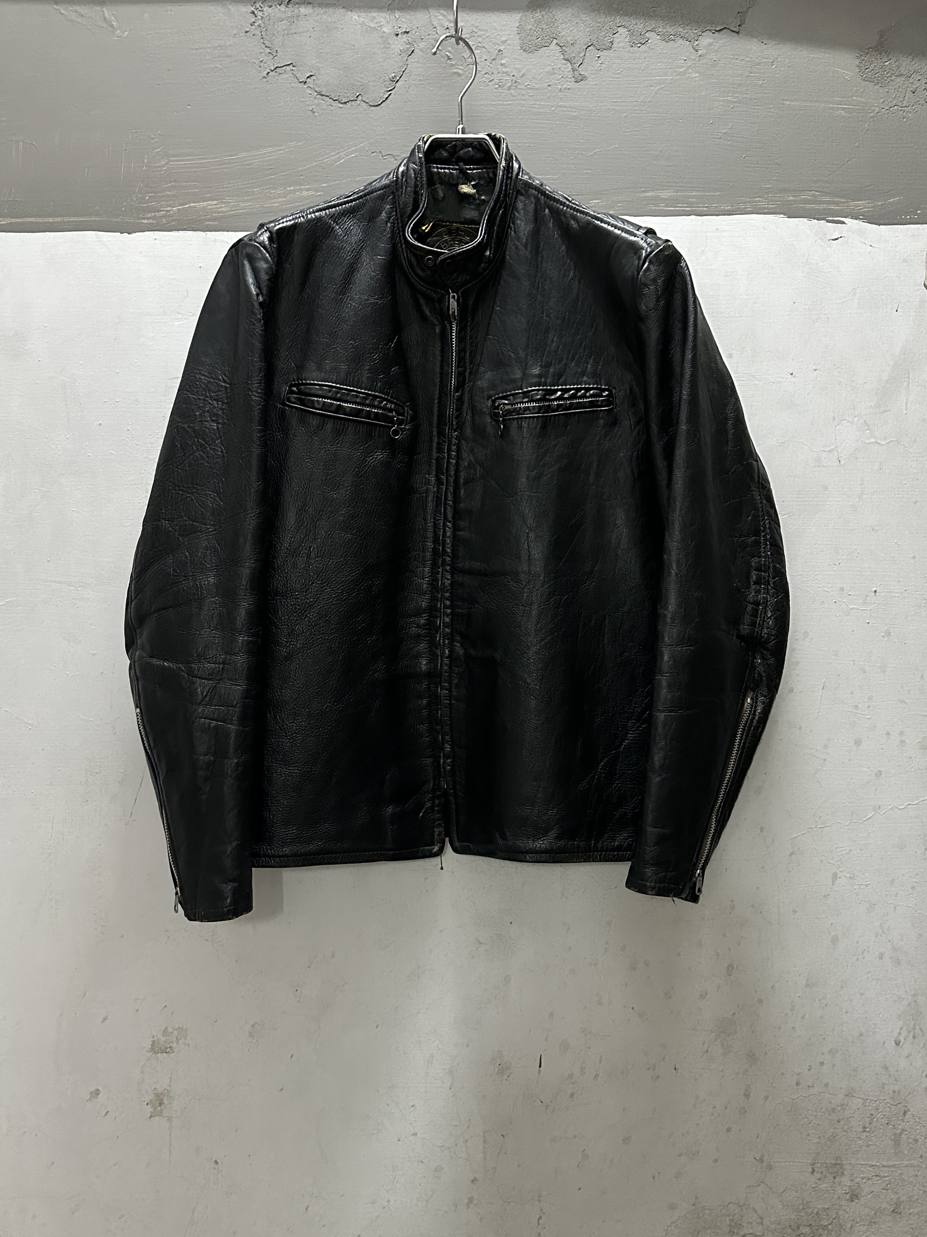 70s BEAU BREED Stand Collar Single Leather Jacket Made in USA