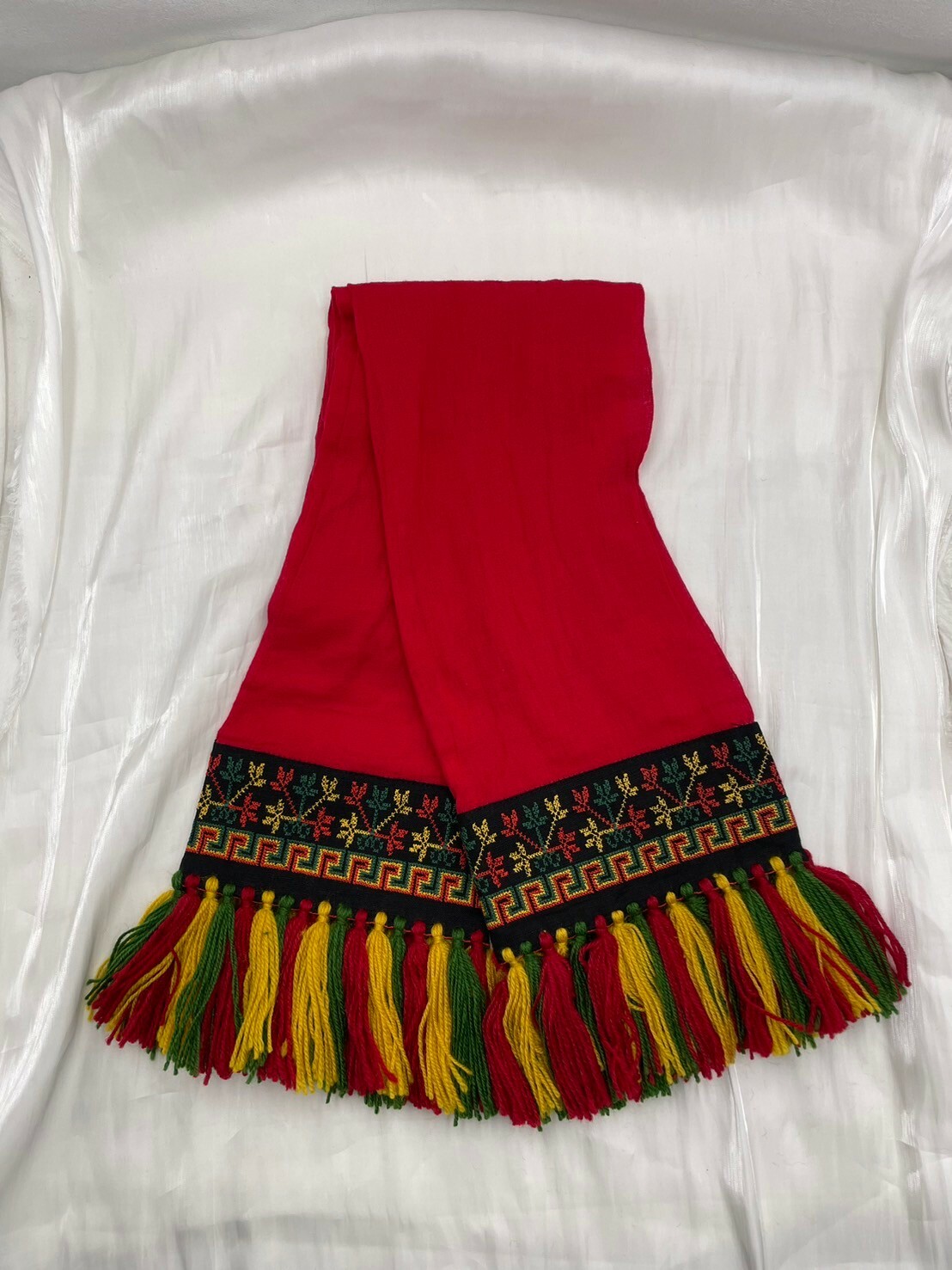 No.19紅棉紗布電繡頭巾.面寬約17全長含流蘇220