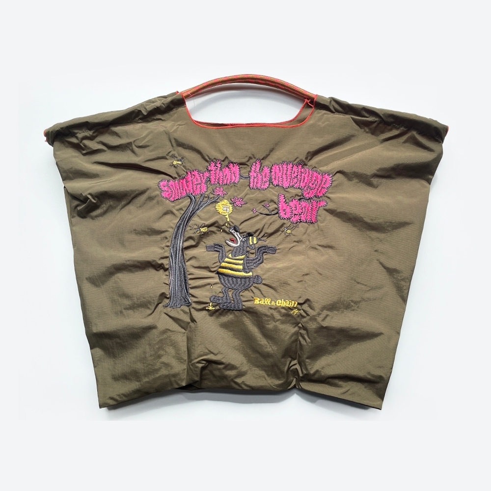 Ball＆Chain 刺繡環保購物袋 L號 - 橄欖綠 (31410713)
