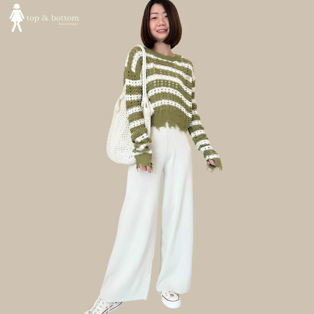 LONG SLEEVE STRIPED KNIT CROP BLOUSE