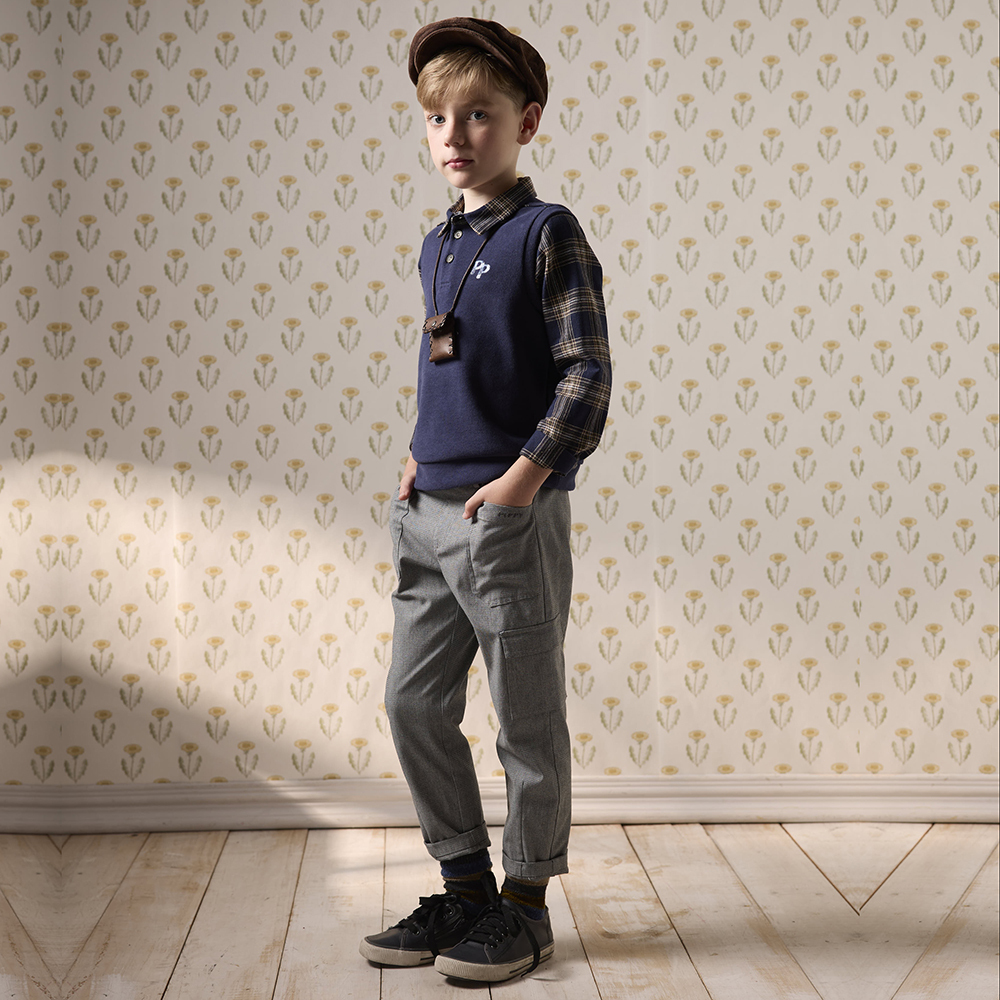 PIPPY 潮流款棉麻工裝率性剪接大口袋長褲 灰