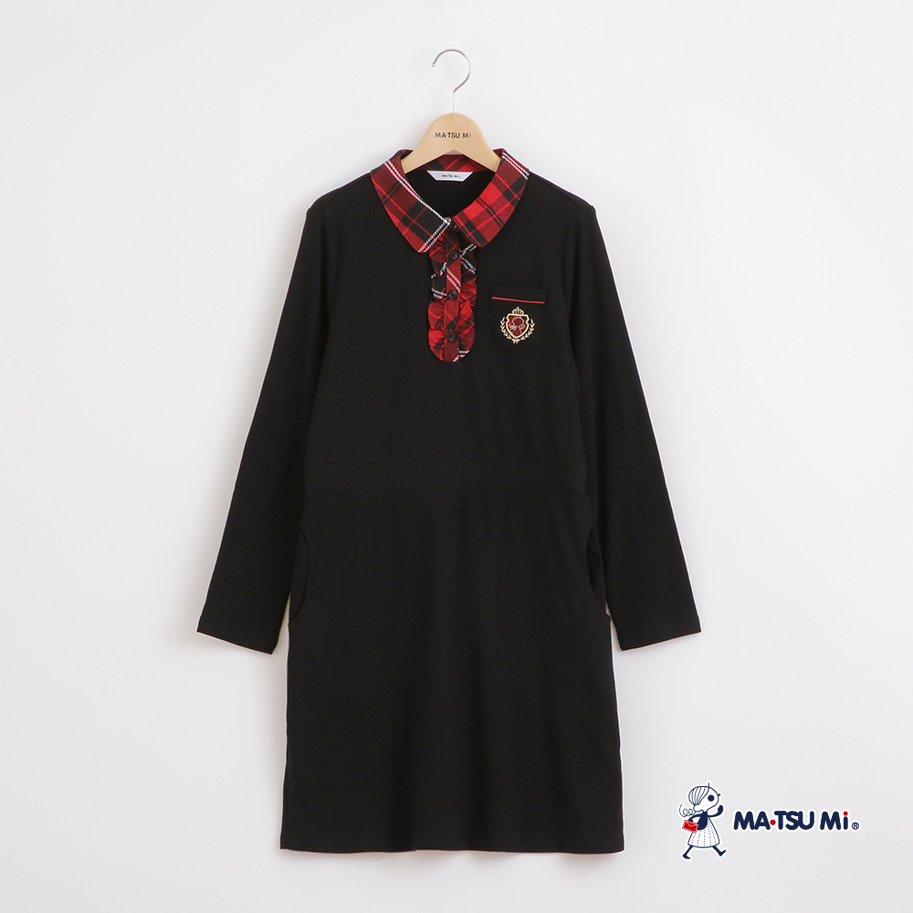 MA‧TSU Mi 學院風經典紅格紋拼接洋裝(黑)