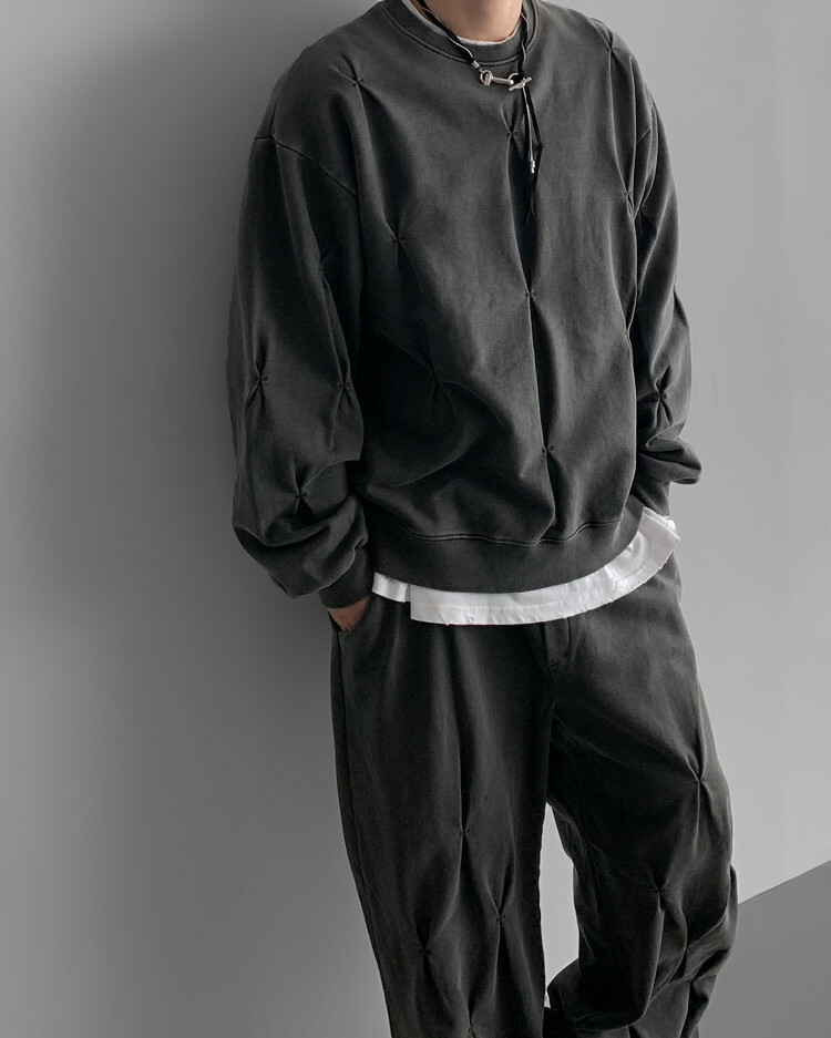 水洗鑽石菱形縫線大學T