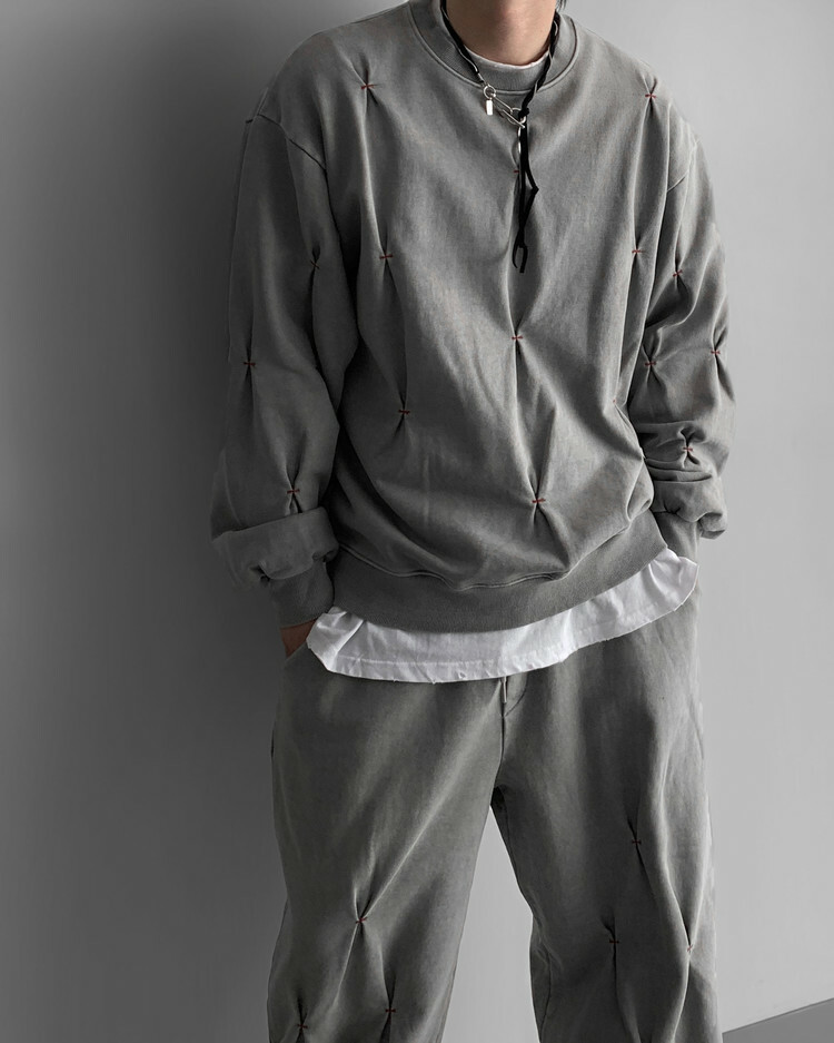 水洗鑽石菱形縫線大學T