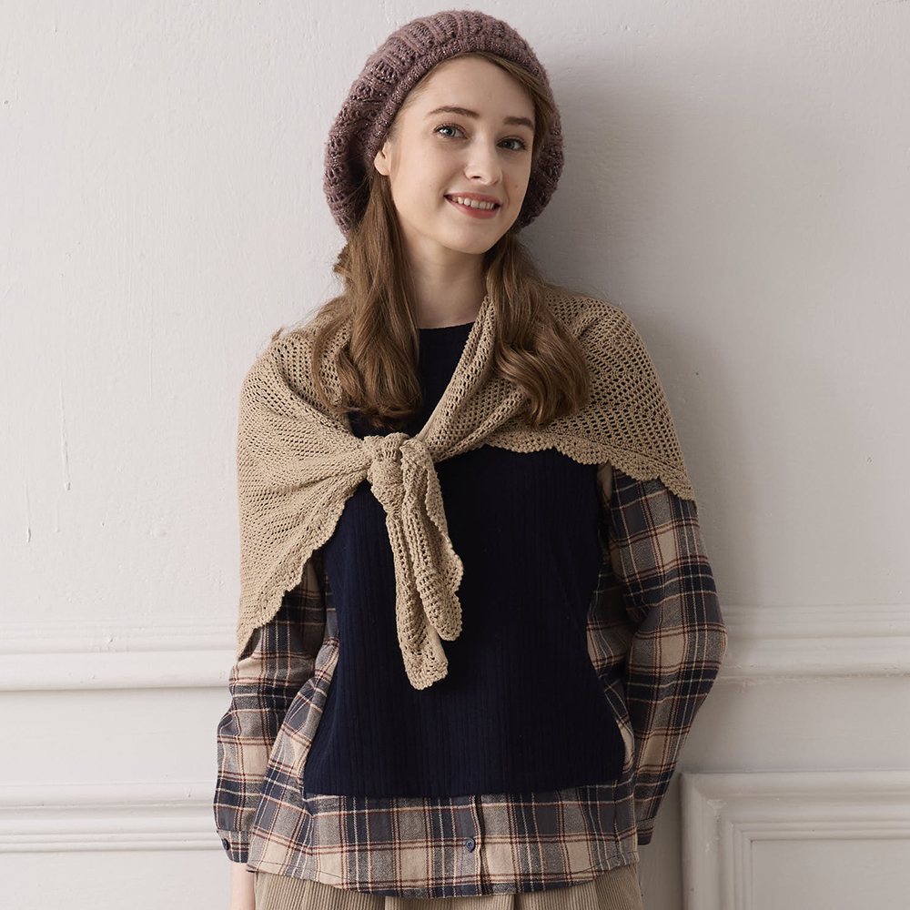 PIPPY 典雅格紋剪接圓領假兩件長袖上衣 丈青