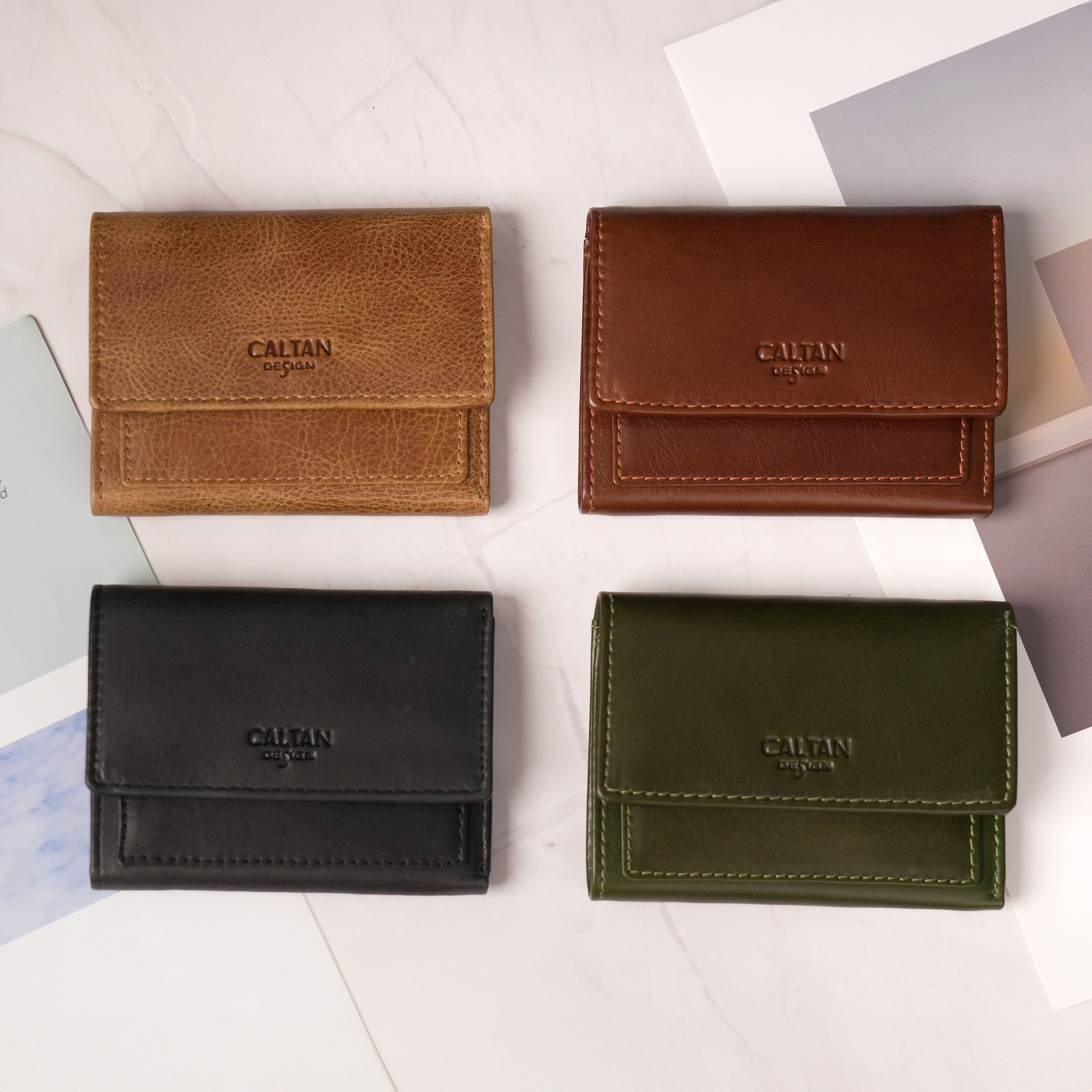 【招財母錢包💰】文藝三折扣式真皮短夾-四色(075268)