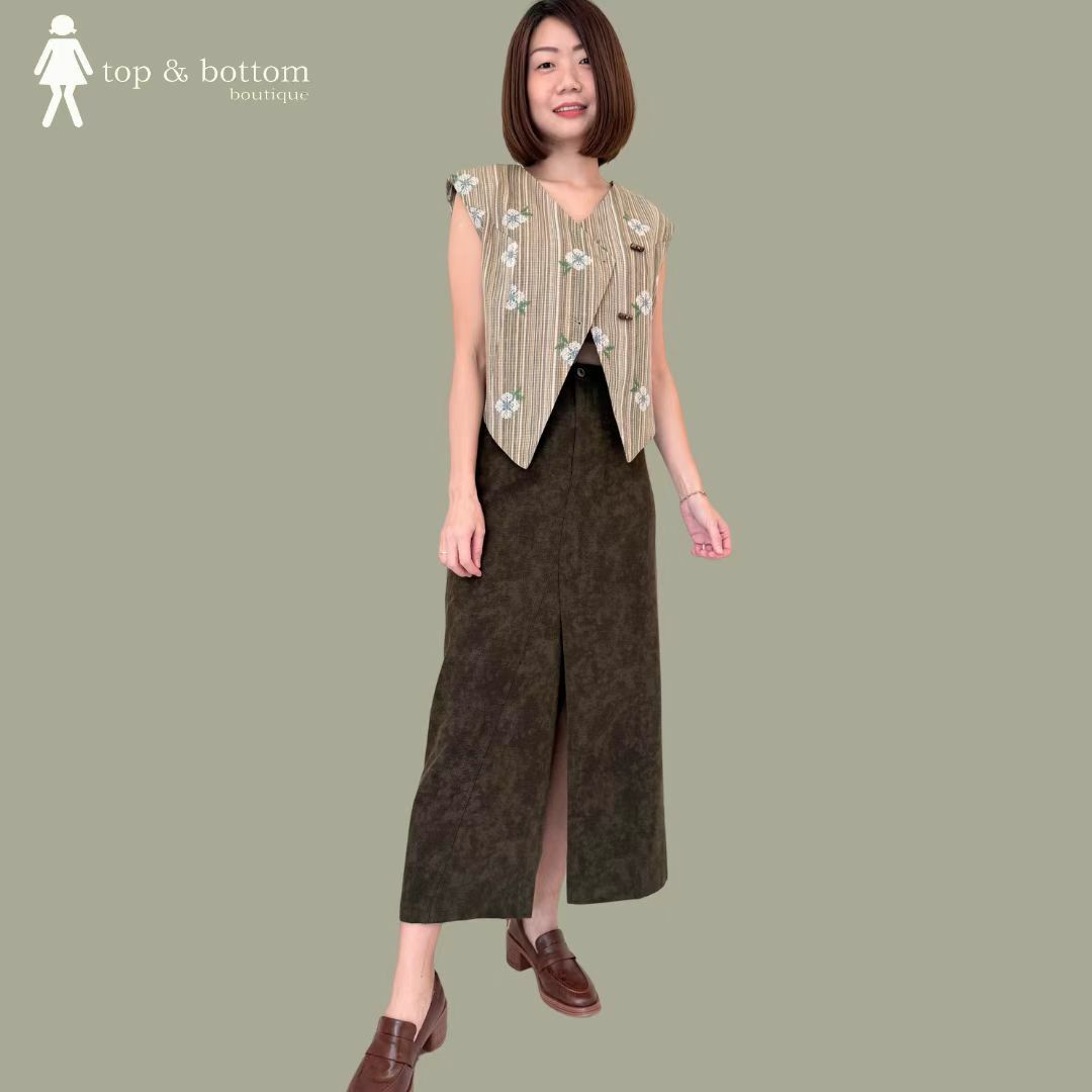 HIGH WAISTED CORDUROY LONG PENCIL SKIRT