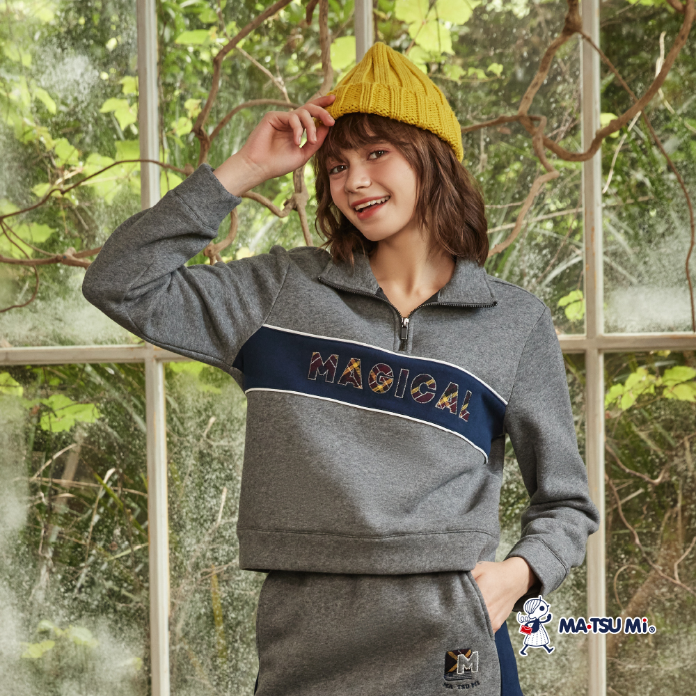 MA‧TSU Mi 休閒半拉鍊跳色格紋上衣(深灰.黑)