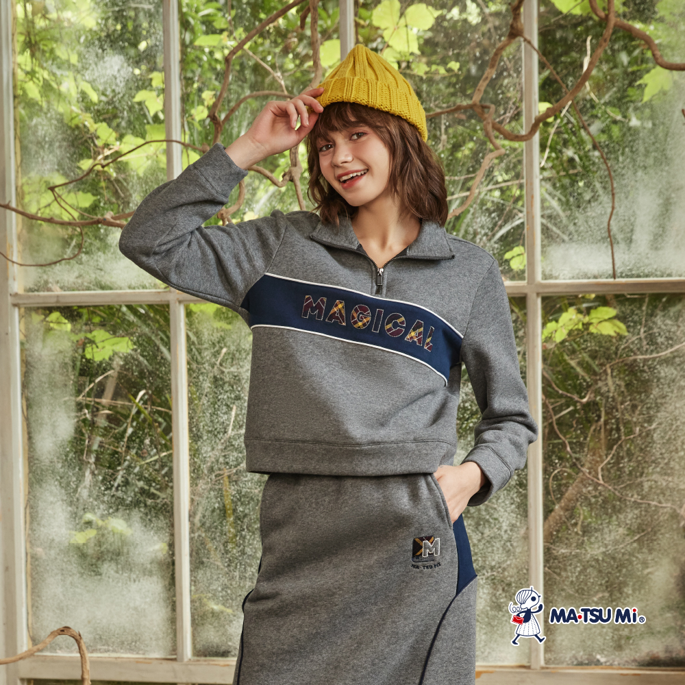 MA‧TSU Mi 休閒半拉鍊跳色格紋上衣(深灰.黑)