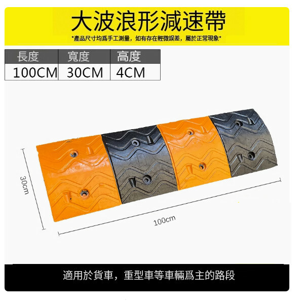 減速地膠--斜坡防滑條 道路減速帶 限速緩衝帶【橡膠100*30*4cm 波浪款】1件