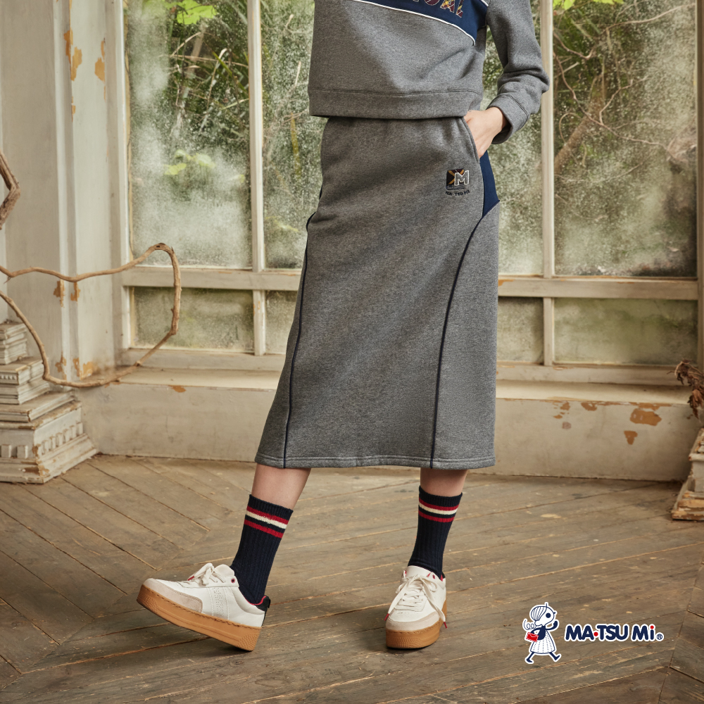 MA‧TSU Mi 休閒感跳色運動風棉料長裙(深灰.黑)