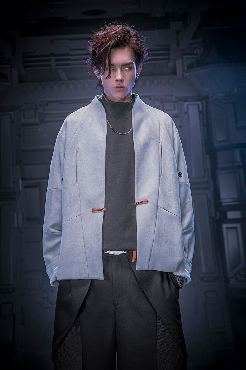 不作惡「無形唐裝」中國風賽博龐克麂皮絨新中式極簡短版唐裝外套