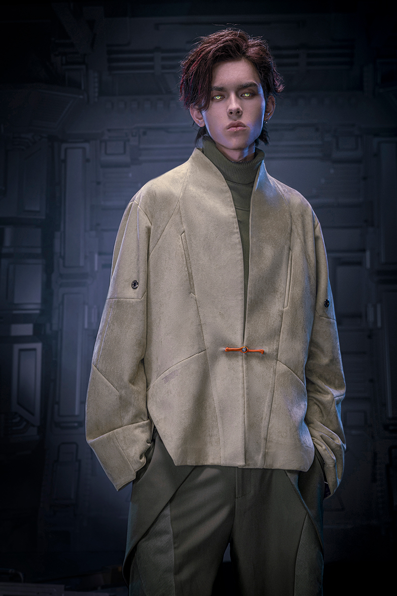 不作惡「無形唐裝」中國風賽博龐克麂皮絨新中式極簡短版唐裝外套