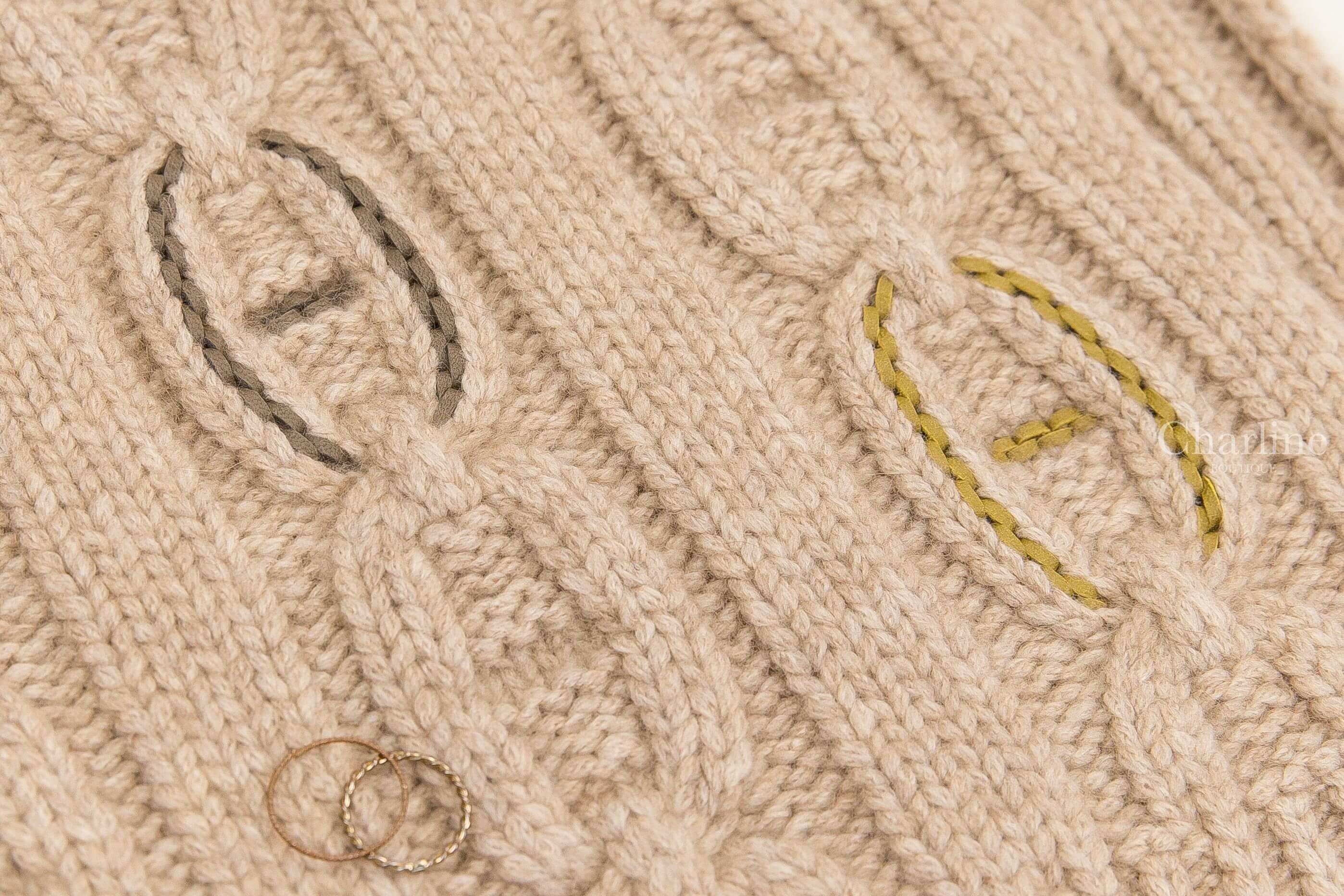 Hermès Tri-Maillon Details Cuir Muffler 淺褐色豬鼻子針織六色皮革刺繡喀什米爾圍巾
